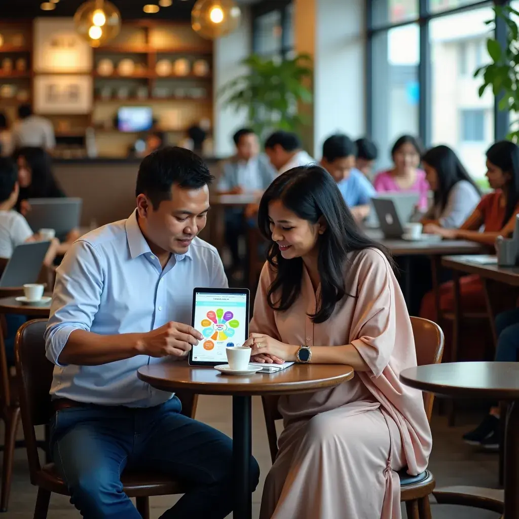 A consultant presenting insights from data analytics to a group of attentive business leaders.