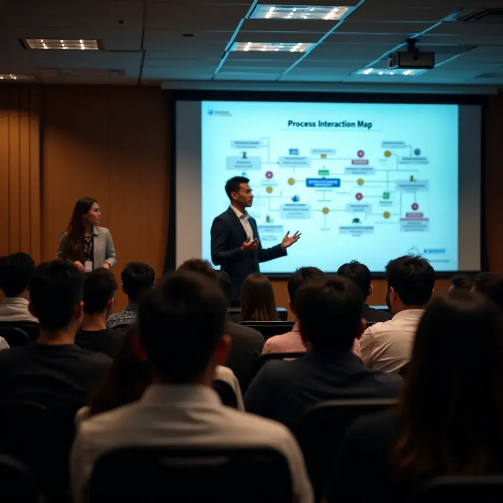 An illustration of a complex Process Interaction Map showcasing various workflows and interactions.