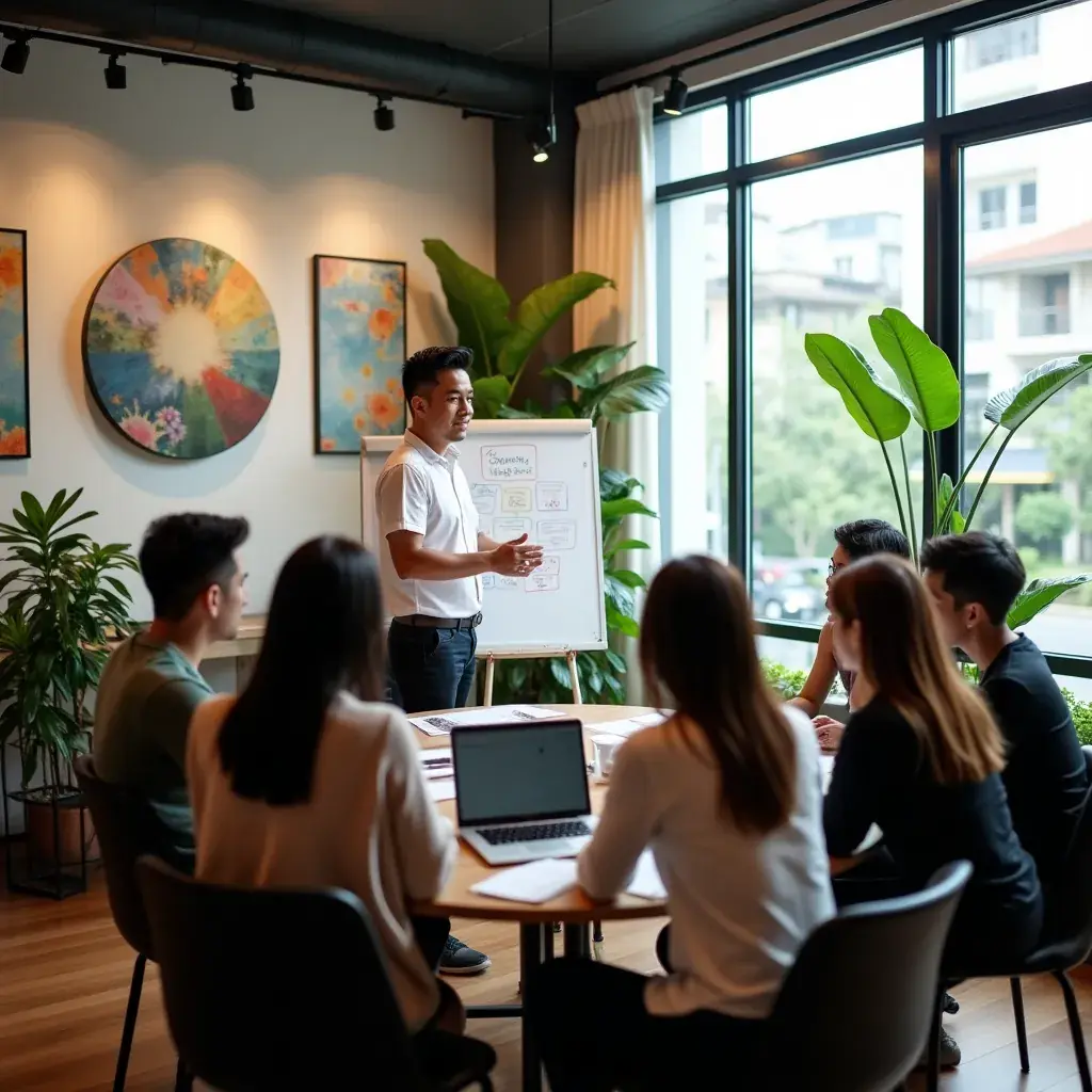 An engaging workshop where participants learn about AI applications in service industry workflows.