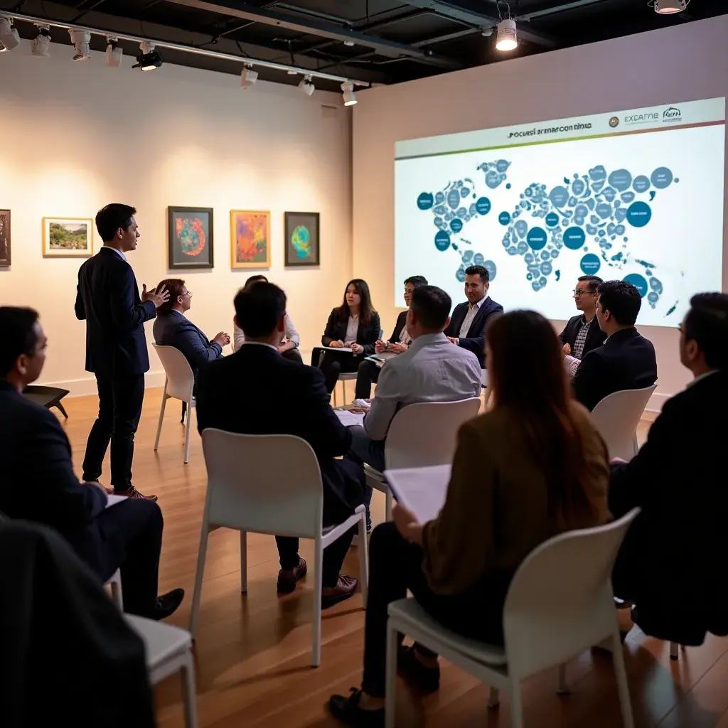 A futuristic office space highlighting the integration of AI technologies in service delivery.